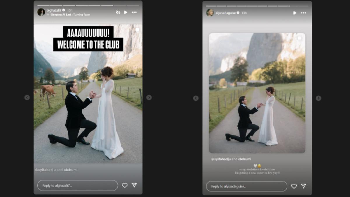 SYIFA DILAMAR EL - Potret unggahan Al Ghazali dan Alyssa Daguise diambil dari Instagram pada Minggu (5/10/2025). Al Ghazali dan Alyssa Daguise kompak beri ucapan selamat untuk El Rumi dan Syifa Hadju.