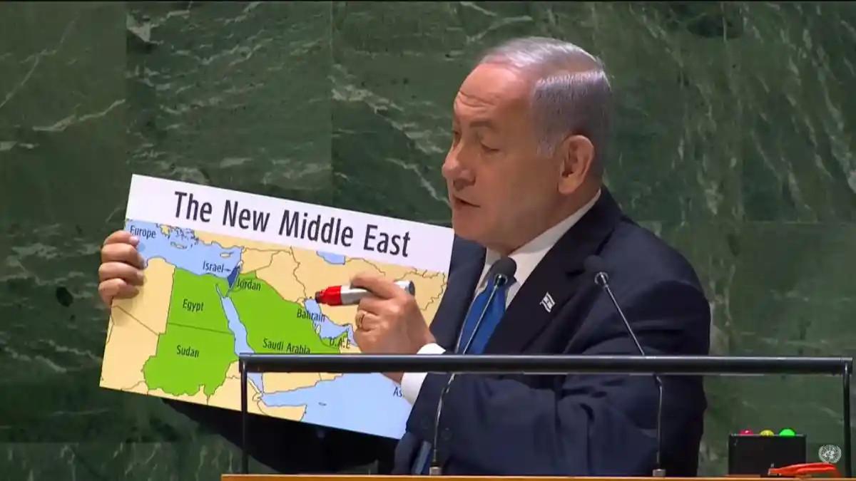 NETANYAHU BERPIDATO - Tangkapan layar YouTube PBB diambil pada Kamis (14/8/2025) memperlihatkan Benjamin Netanyahu, Perdana Menteri Negara Israel, menyampaikan pidatonya pada debat umum Sidang ke-78 Majelis Umum Perserikatan Bangsa-Bangsa di New York pada 22 September 2023.
