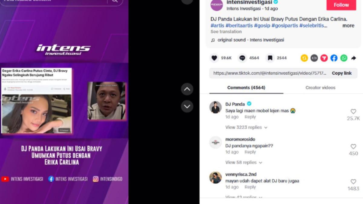 REAKSI DJ PANDA - DJ Panda memberikan komentar saat akun berita menyoroti responnya terkait kandasnya hubungan Erika Carlina dan DJ Bravy.