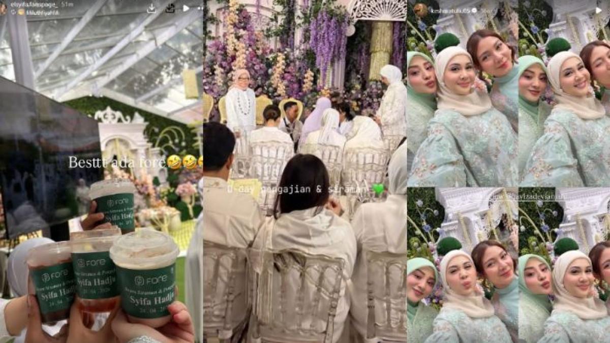 PERNIKAHAN ARTIS - Dekorasi siraman El Rumi da Syifa Hadju didominasi warna putih yang dipadukan dengan bunga-bunga bernuansa ungu, menciptakan kesan estetik sekaligus sakral.