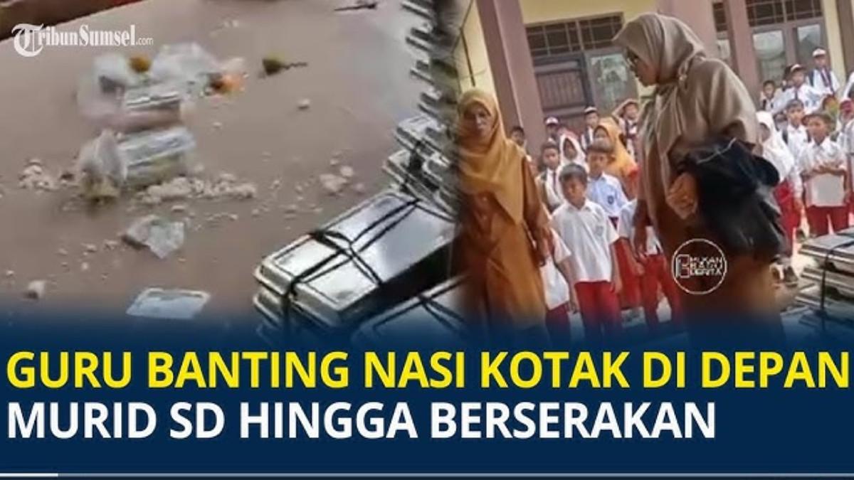 GURU BANTING NASI - Tangkapan layar video viral guru SD lempar nasi ke lantai di Kabupaten Kampar, Riau, Selasa (11/11/2025). Dua guru honorer SD di Kampar dipecat setelah membanting nasi kotak pemberian Disdikpora Kampar.