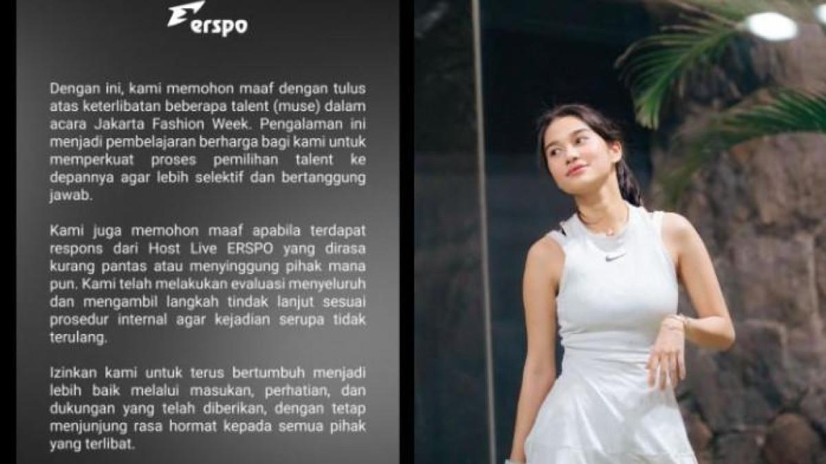 ERSPO MINTA MAAF - Erspo mendapat kecaman dari warganet karena menggandeng Azizah Salsha menjadi salah satu talent di ajang Jakarta Fashion Week (JFW) 2026 pada Senin (27/10/2025).