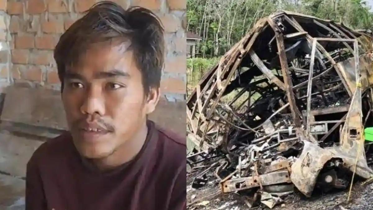 KECELAKAAN BUS ALS - Foto Kernet Bus ALS, Muhamad Fadli (29) selamat dari tragedi kecelakaan maut dengan truk tangki di Jalinsum di wilayah Kabupaten Musi Rawas Utara (Muratara), Sumatra Selatan (Sumsel), Rabu (6/5/2026).