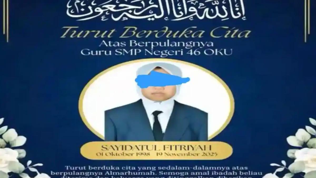 GURU DITEMUKAN TEWAS - Guru muda di OKU tewas tragis, baru 2 bulan diangkat jadi PPPK, kariernya tengah menanjak.