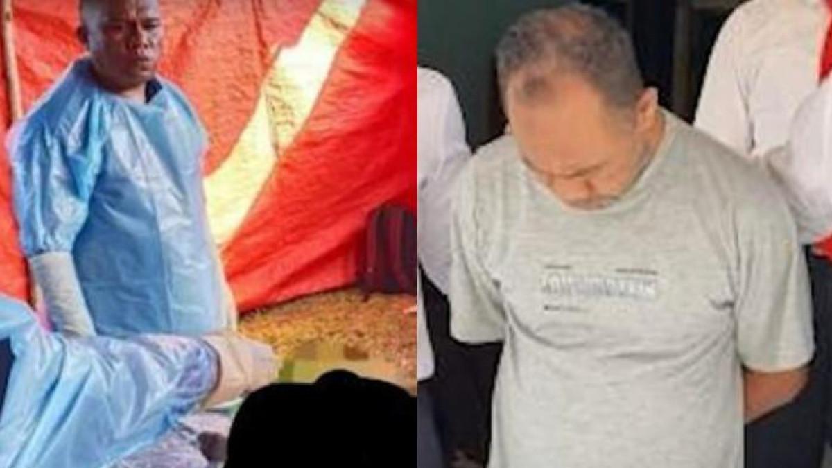 GURU ANIAYA MURID - (Kiri) Guru olahraga berinisial YN (51) saat ditangkap polisi dan (Kanan) Jasad korban saat diautopsi petugas kepolisian. Berikut sosok YN, guru yang tega aniaya murid gara-gara masalah sepele.