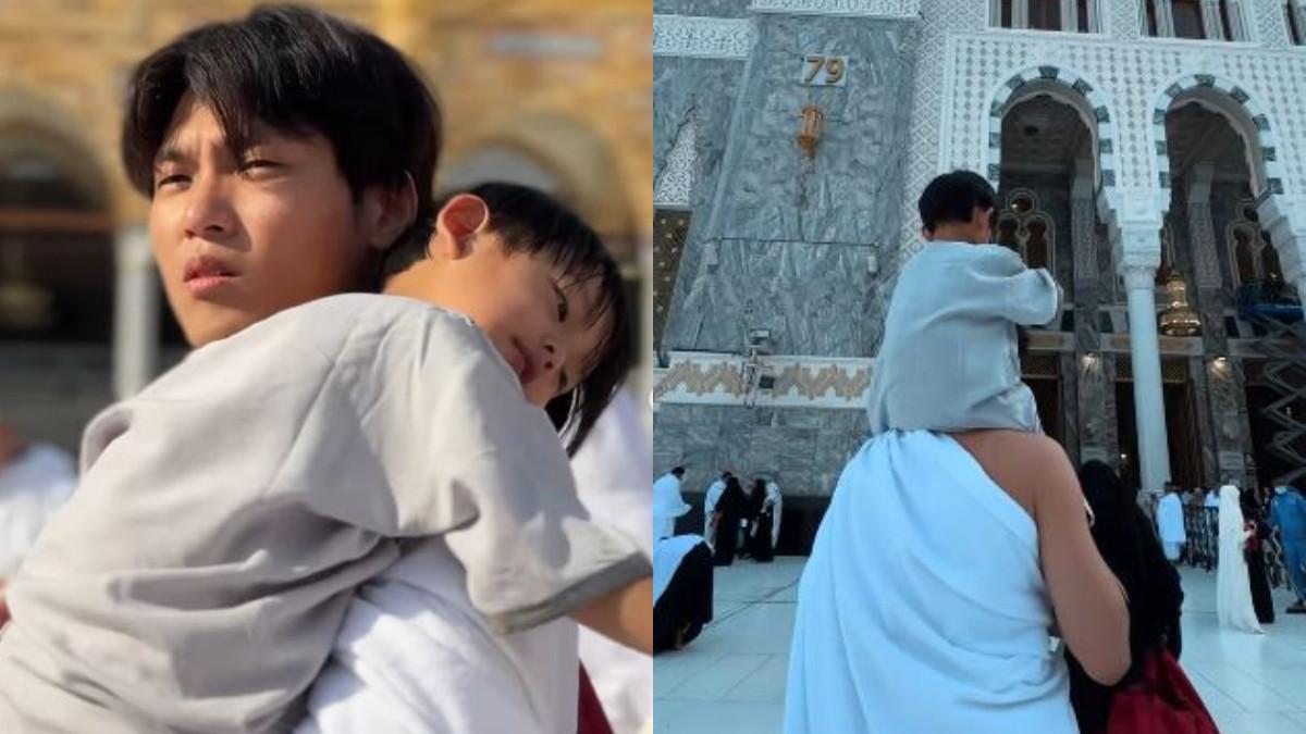 Momen Haru Daehoon saat Ibadah Umrah, Keliling Sambil Gendong Anak, Tangan Terus Pegang Tasbih