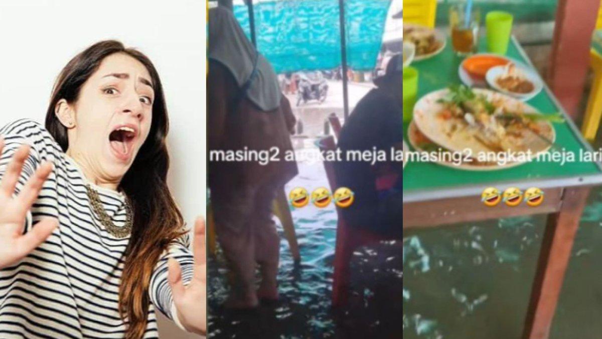 SANTAINYA Pedagang Ini saat Warung Dihantam Rob, Pembeli Panik & Kabur Lihat Air Pasang: Sudah Biasa