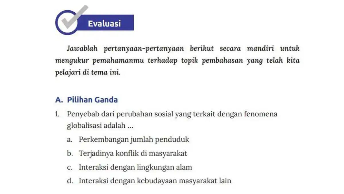 Inilah kunci jawaban IPS kelas 9 halaman 59 60 61 62 Kurikulum Merdeka yang ada di Evaluasi Tema 01.