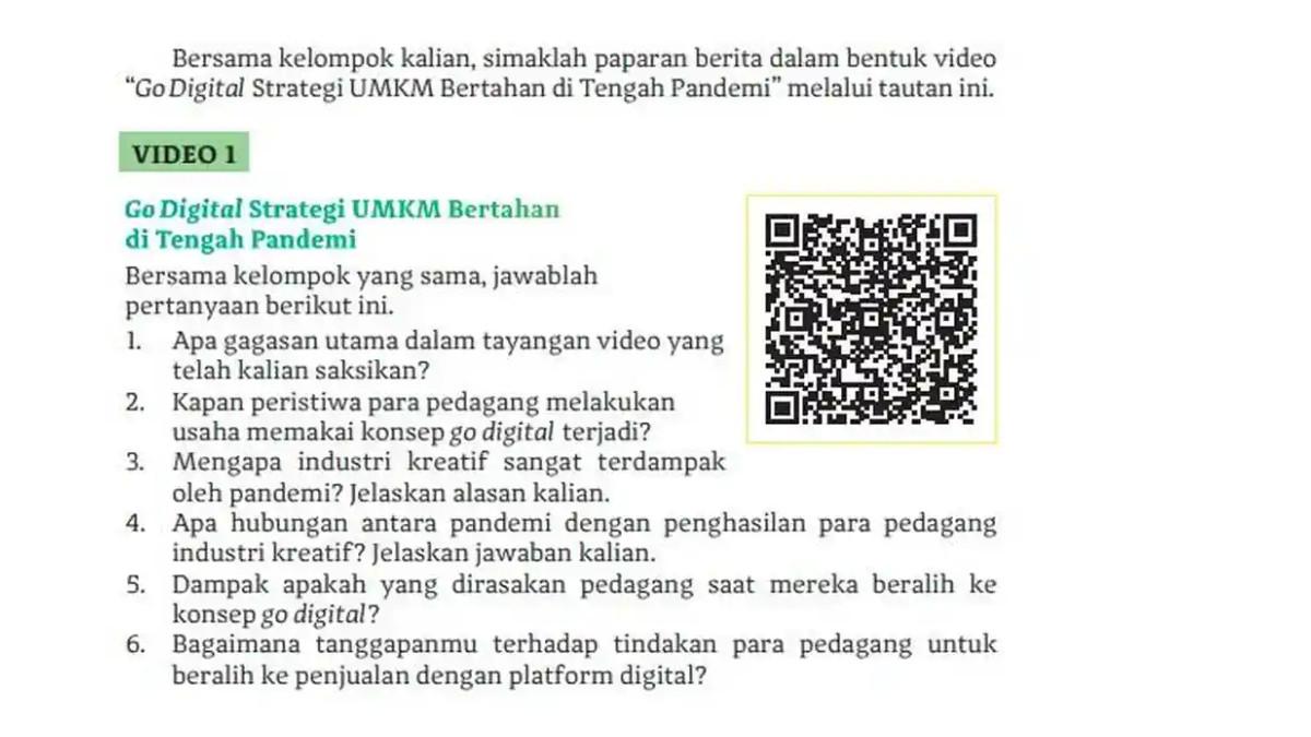 Soal buku Bahasa Indonesia Kelas 11 halaman 42 Kurikulum Merdeka - Kunci jawaban Bahasa Indonesia Kelas 11 halaman 42 Kurikulum Merdeka, Video 1 Go Digital Strategi UMKM Bertahan di Tengah Pandemi, Bab 2.