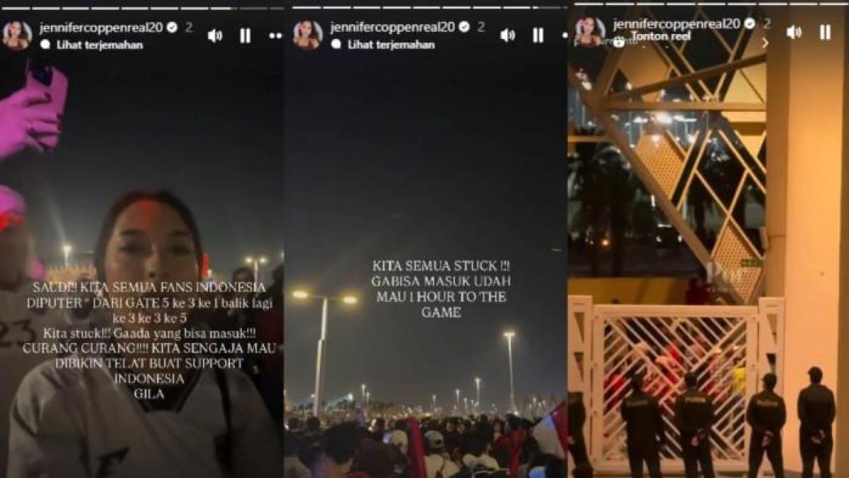 DIPERSULIT MASUK STADION - Jennifer Coppen meluapkan unek-uneknya bahwa pendukung Timnas Indonesia dipersulit masuk stadion Stadion King Abdullah, Jeddah, Arab Saudi, Kamis (9/10/2025). Di stadion tersebut, Timnas Indonesia menghadapi Arab Saudi dalam lanjutan kualifikasi Piala Dunia 2026.