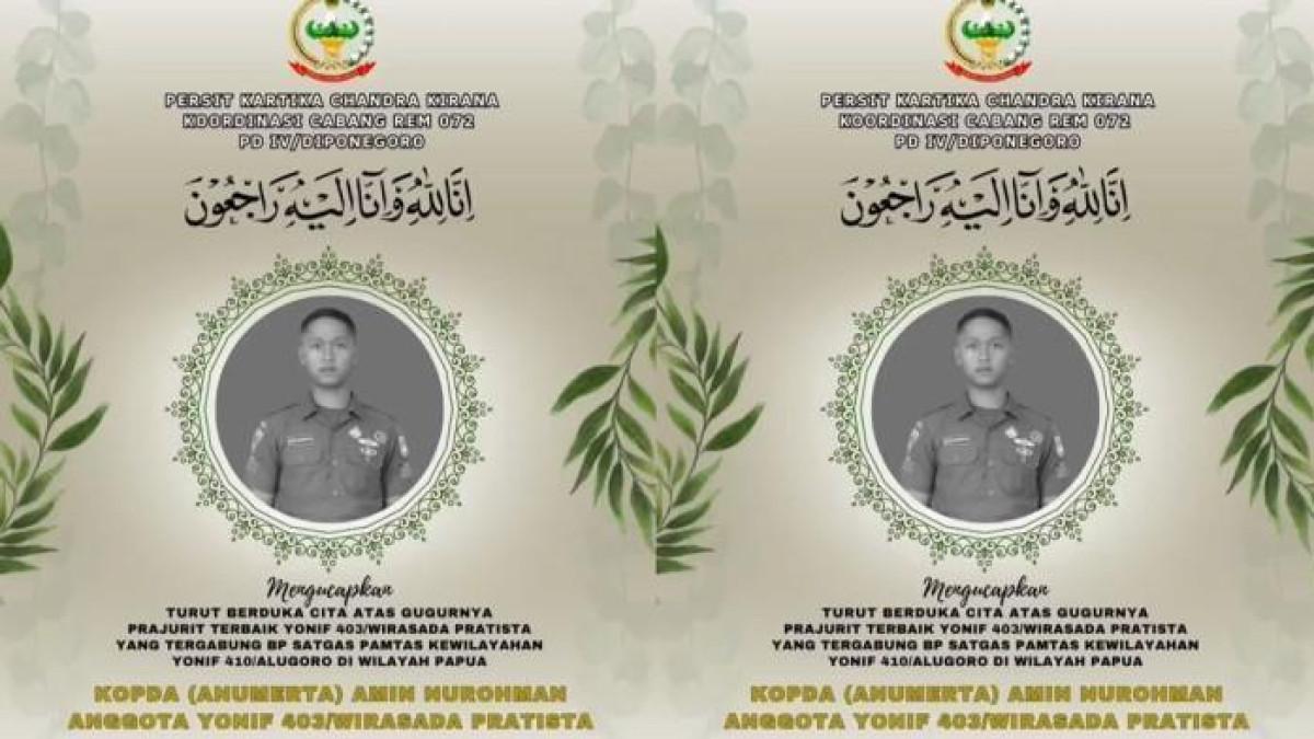 TNI DITEMBAK OPM - Kabar duka meninggalnya Kopda (anumerta) Amin Nurohman setelah kontak senjata dengan OPM pada Sabtu (11/10/2025).