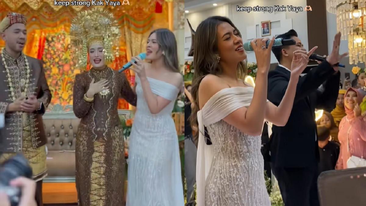 KABAR RAISA - Kolase foto Raisa menghadiri pernikahan penggemar kejutkan kedua pengantin. Foto diambil dari akun TikTok @alintizaf
