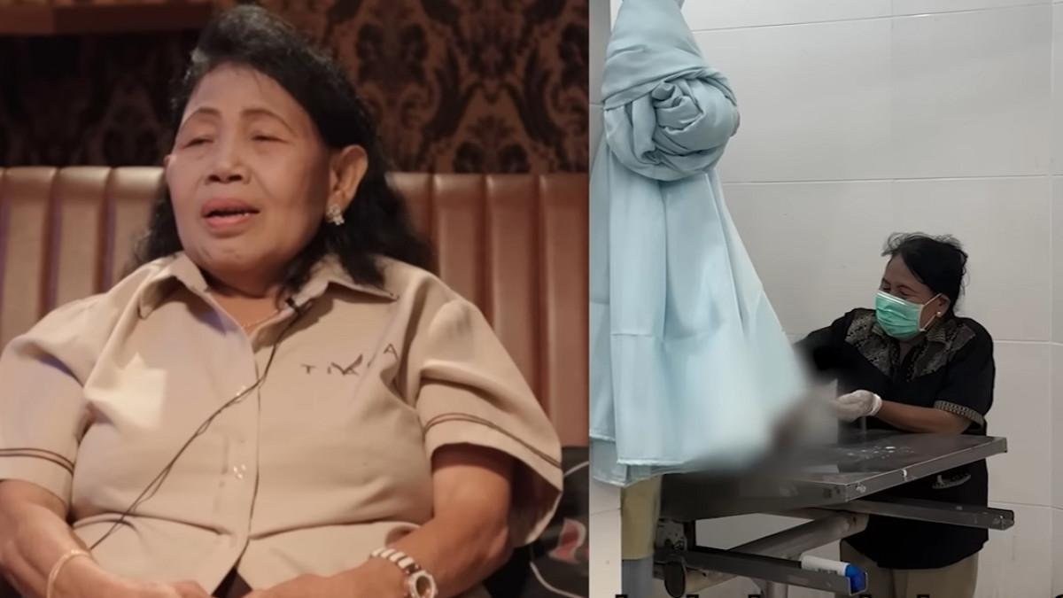 KISAH PERAWAT JENAZAH - Kolase potret Dewi, seorang perawat jenazah. Sudah 35 tahun jadi perawat jenazah, Dewi bagikan kisahnya