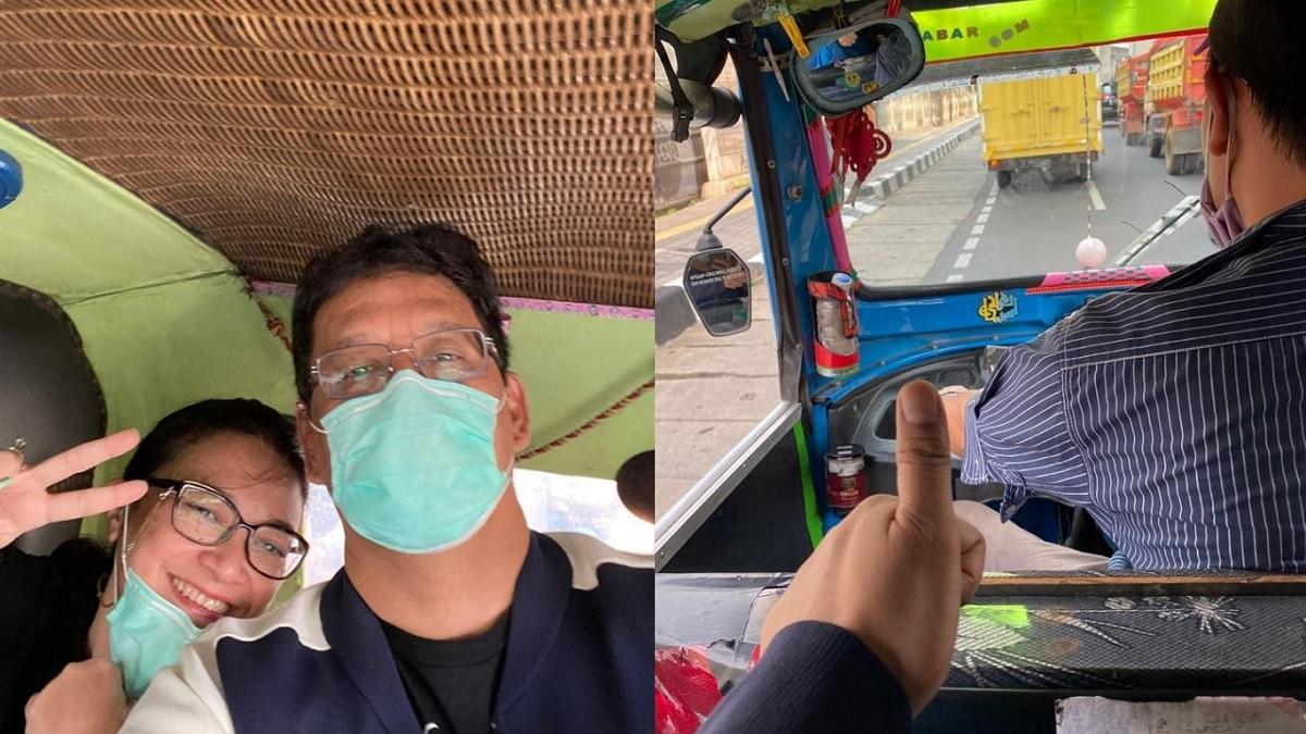MENKEU PURBAYA YUDHI - Kolase potret Purbaya Yudhi naik bajaj bersama istri diambil dari Instagram @pyudhisadewa