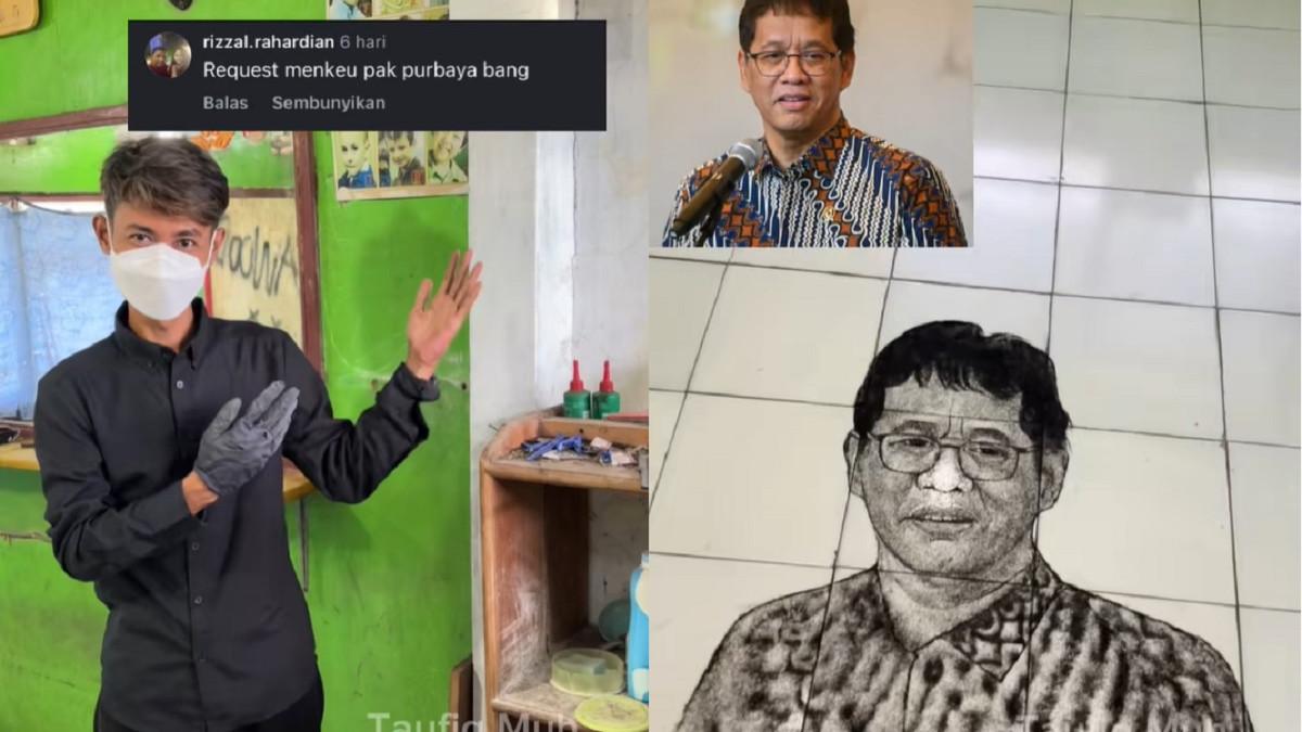 Sosok Taufiq, Tukang Cukur Lukis Menkeu Purbaya dari Sisa Potongan Rambut, Ini Balasan Pak Menteri