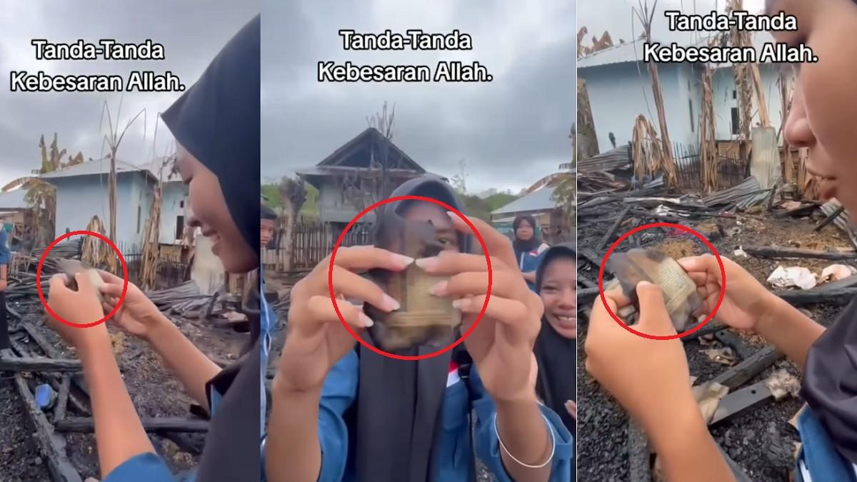 KEJADIAN VIRAL DI NTB - Kolase potret seorang murid SMA temukan potongan halaman Alquran di antara puing kebakaran di Desa Dumu, Bima, NTB. Foto diambil dari Instagram @wartakertas.id
