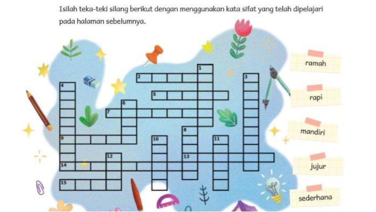Soal buku Bahasa Indonesia Kelas 5 halaman 11 Kurikulum Merdeka - Kunci jawaban Bahasa Indonesia Kelas 5 halaman 11 Kurikulum Merdeka, mengisi teka-teki silang kata sifat, Bab 1 Aku yang Unik, dapat sebagai koreksi.