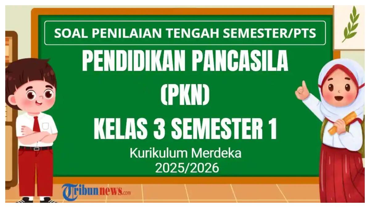 SOAL PTS PKN - Grafis tentang soal PTS PKN Kelas 3 Semester 1 Kurikulum Merdeka yang dibuat di Canva Premium, Rabu (20/8/2025). Simak 30 soal PTS mata pelajaran PKN atau Pendidikan Pancasila Kelas 3 SD/MI semester 1 Kurikulum Merdeka tahun 2025 dan kunci jawaban Sumatif Tengah Semester (STS).