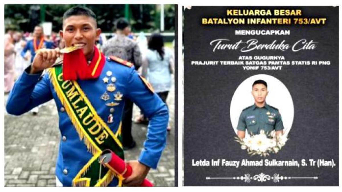 SOSOK TNI GUGUR - Letnan Dua (Letda) Infanteri Fauzi Ahmad Sulkarnain, prajurit muda yang baru dua tahun lulus dari Akademi Militer (Akmil), gugur dalam kontak tembak dengan kelompok Organisasi Papua Merdeka (OPM) atau Kelompok Kriminal Bersenjata (KKB) di Distrik Kiwirok, Kabupaten Pegunungan Bintang, Papua Pegunungan, Sabtu (11/10/2025). (Istimewa)