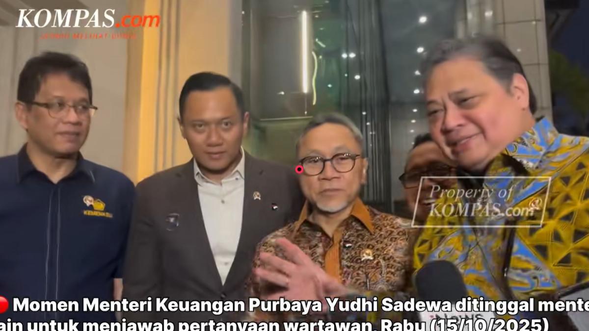 MENKEU PURBAYA - Capture YouTube Kompas.com ketika Menkeu Purbaya diminta jawab pertanyaan wartawan sendirian oleh menteri lain
