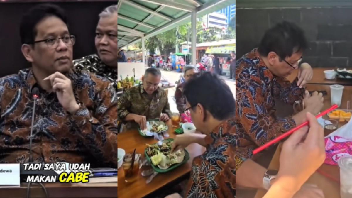 MAKAN SIANG PURBAYA - Menkeu Purbaya makan siang dengan menu ayam penyet cabe ijo. Ia mengaku sampai menghabiskan lauk dua ayam.