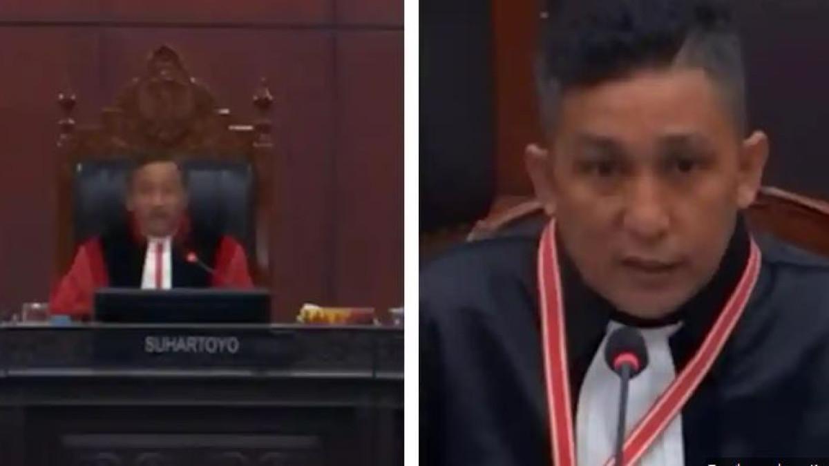 DIMINTA LEPAS TOGA - Momen viral Firdaus Oiwobo saat diminta lepas toga di Mahkamah Konstitusi oleh Ketua MK, Suhartoyo lantaran status advokatnya dibekukan.