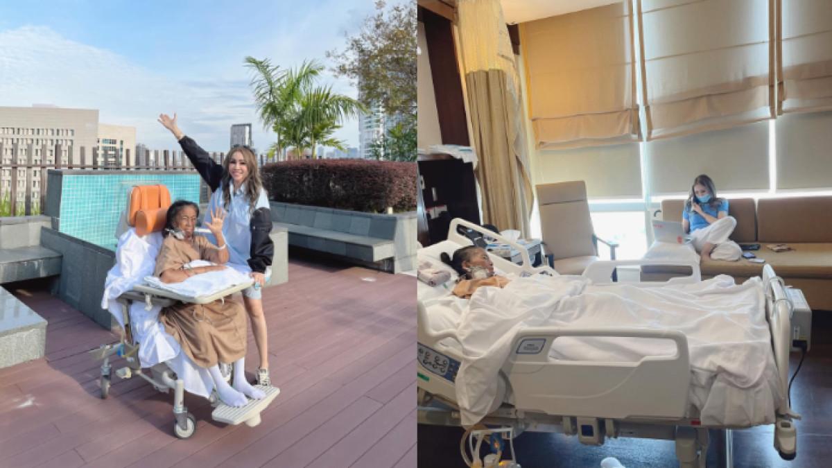 BAKTI MOMO GEISHA - Momo Geisha setia mendampingi ibunya di rumah sakit. Tak hanya di dalam kamar tetapi juga di luar ruangan.