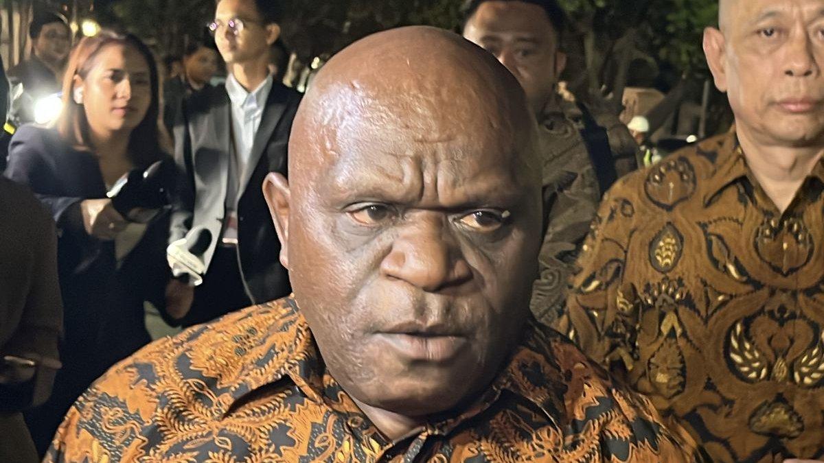 Natalius Pigai saat tiba di Kompleks Istana Kepresidenan Jakarta, Minggu (20/10/2024) malam.