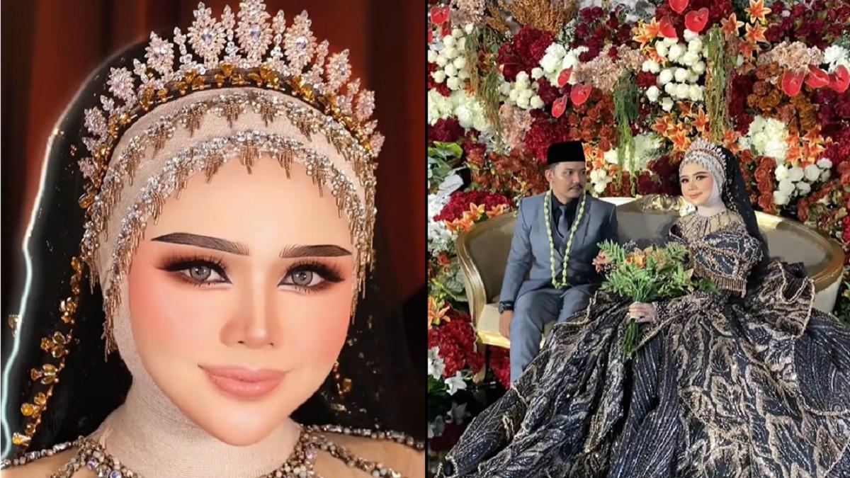 PERNIKAHAN VIRAL - Kolase potret pernikahan Ning Alfa anak Kyai di Kediri yang viral diunggah TikTok @khadijahazzahra_makeup2. Pernikahan Ning Alfa mengundang 21 ribu tamu