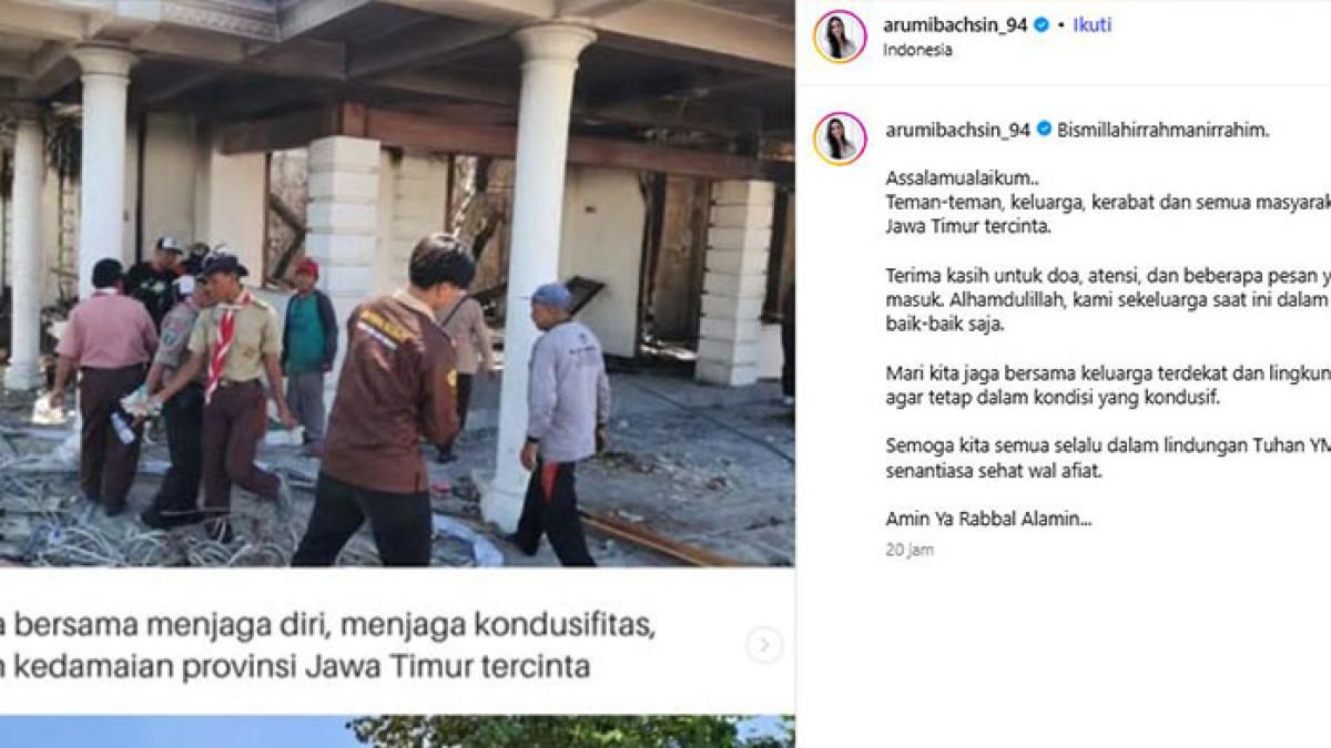 RUMAN DINAS DIBAKAR - Pernyataan Arumi Bachsin setelah rumah dinas Emil Dardak terbakar.
