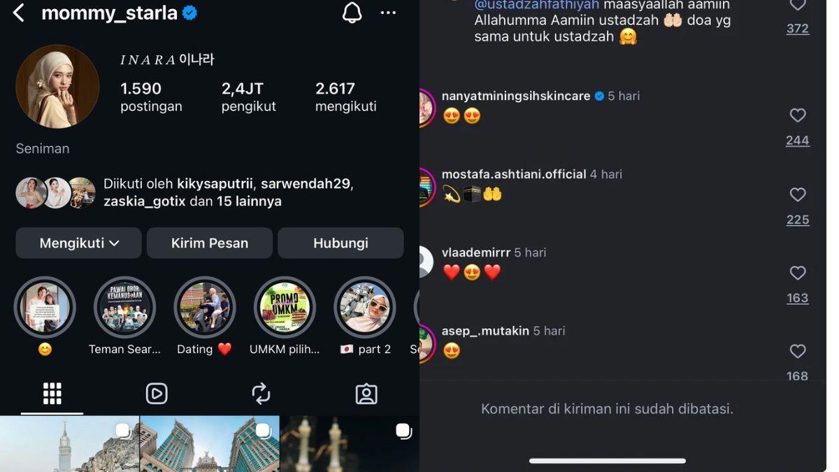 INSTAGRAM INARA RUSLI - Perubahan terjadi di tampilan akun Instagram Inara Rusli, bio hilang hingga batasi kolom komentar.