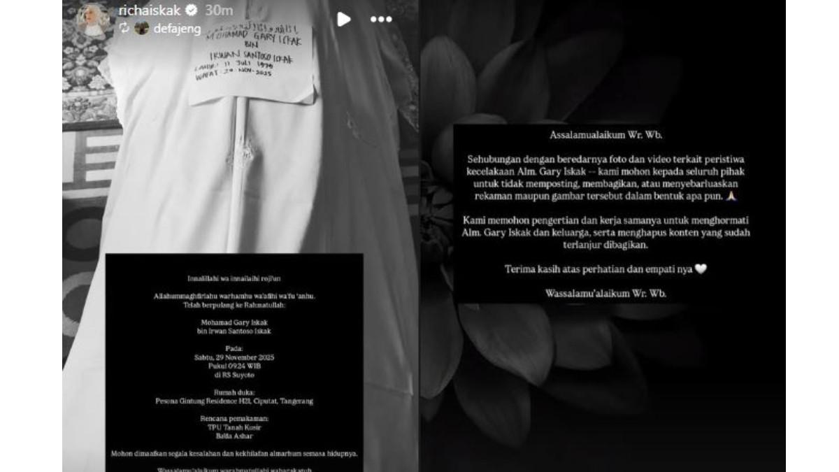 GARY ISKAK MENINGGAL - Postingan istri Gary Iskak, Richa Novisha berduka di Instagram