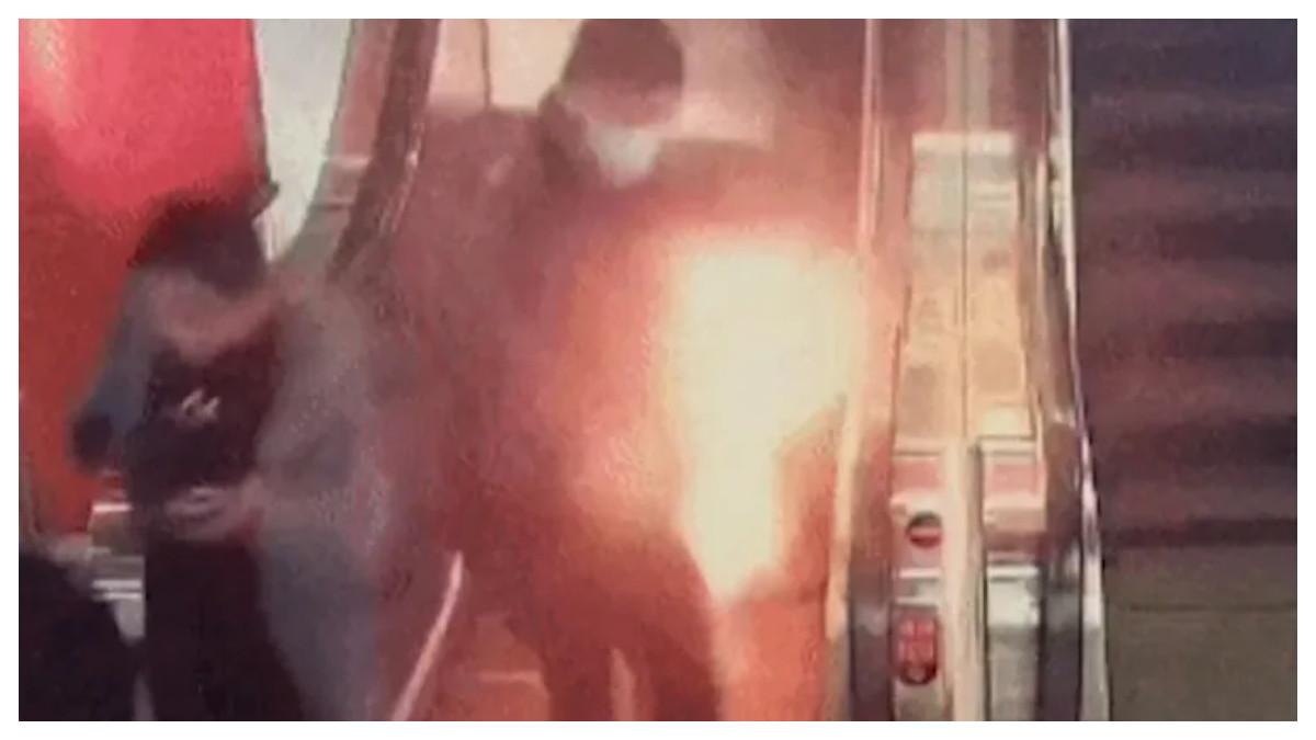 Seorang pria terb engulfed dalam kobaran api di Stasiun Kereta Api Shanghai Barat di China pada hari Senin, 5 Januari.
