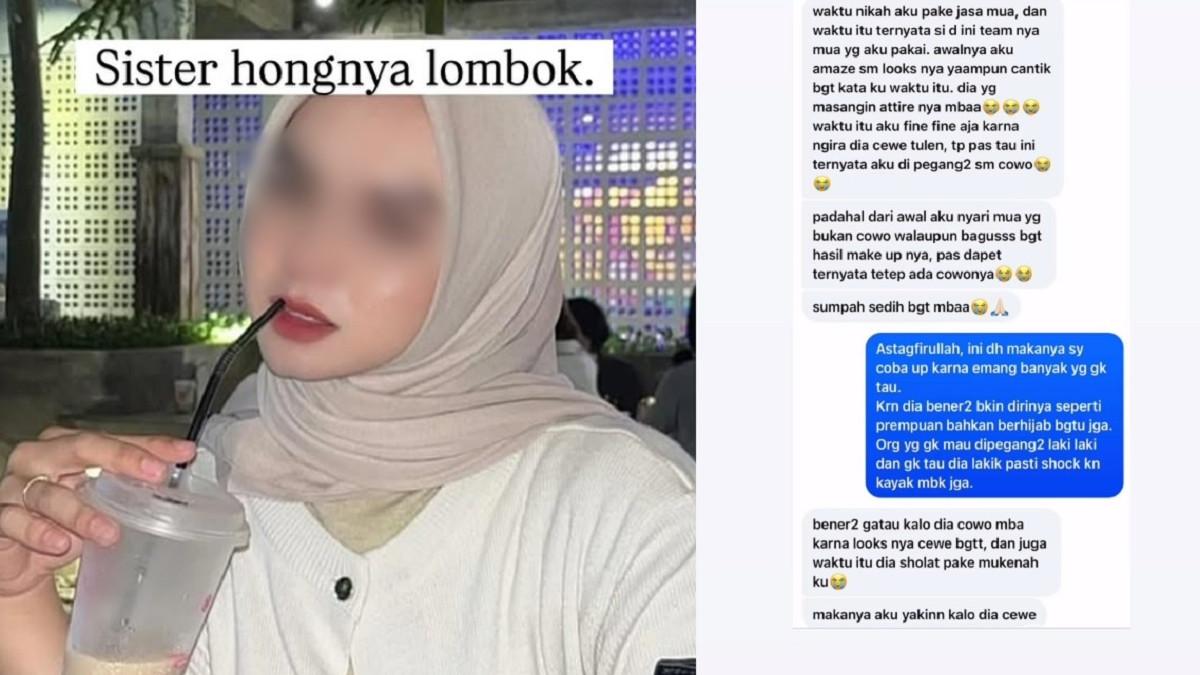 SISTER HONG INDONESIA - Kolase potret kasus 'Sister Hong' di Indonesia diambil dari Instagram @nasikrawumataram. Seorang MUA diduga merupakan pria menyamar jadi wanita berhijab