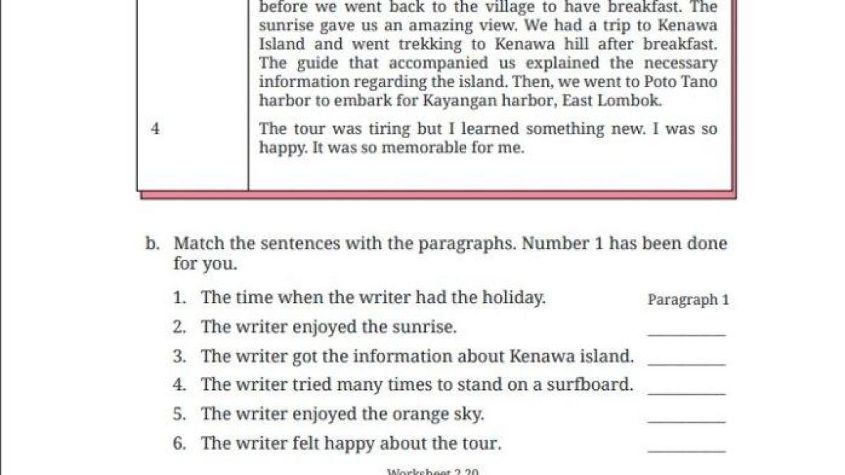 Soal buku Bahasa Inggris Kelas 9 Halaman 116 Kurikulum Merdeka - Kunci jawaban Bahasa Inggris Kelas 9 Halaman 116 Kurikulum Merdeka, Worksheet 2.20, Chapter 2 Taking Trips. buku Bahasa Inggris English For Nusantara.