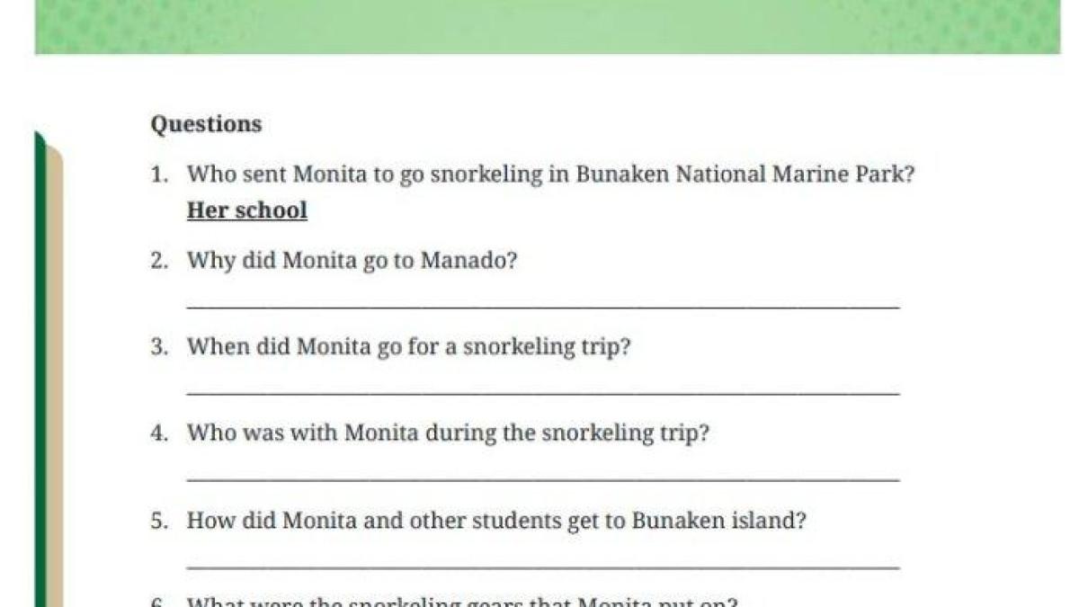 Soal buku Bahasa Inggris Kelas 9 Halaman 125 Kurikulum Merdeka - Kunci jawaban Bahasa Inggris Kelas 9 Halaman 125 Kurikulum Merdeka, Worksheet 2.24 from text 'My first snorkeling experience, Chapter 2.
