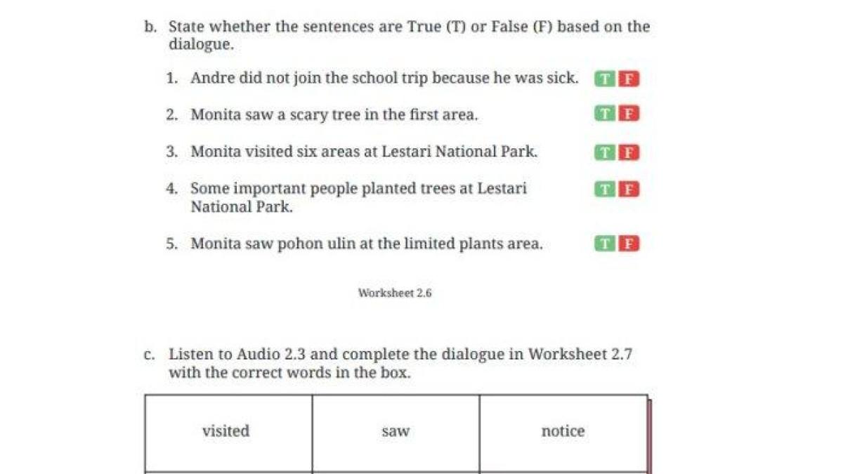 Soal buku Bahasa Inggris Kelas 9 Halaman 91 Kurikulum Merdeka - Kunci jawaban Bahasa Inggris Kelas 9 Halaman 91 Kurikulum Merdeka, Section 5 Listening, Unit 1. Going to a National Park, Chapter 2.