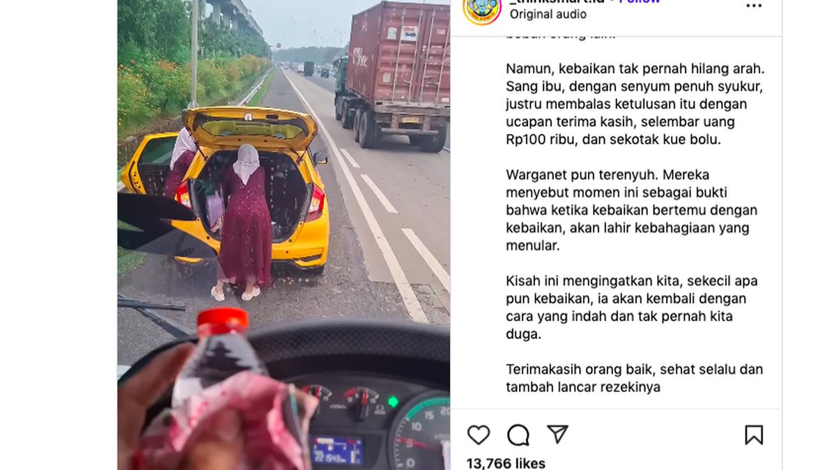 SOPIR TRUK VIRAL - Sopir truk diberikan uang dan makanan karena membantu ibu-ibu mengganti ban mobil