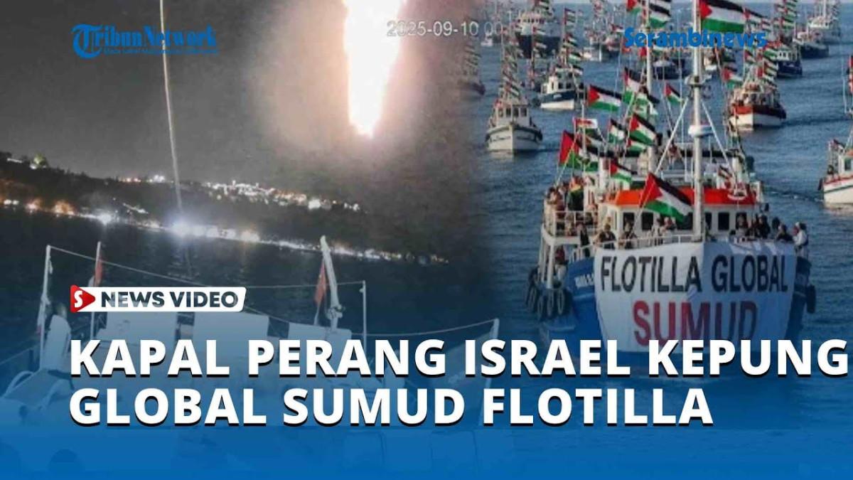 GLOBAL SUMUD FLOTILLA - Capture YouTube Serambi News menampilkan kondisi Global Sumud Flotilla. Tentara Israel dilaporkan kepung Global Sumud Flotilla yang bawa bantuan kemanusiaan ke Gaza