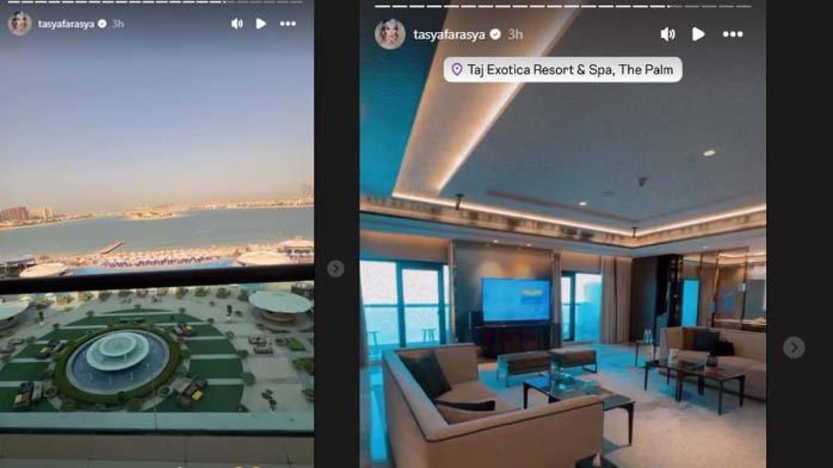 TASYA FARASYA CERAI: Tangkapan layar instagram story Tasya room tour kamar hotel di Dubai, Kamis (25/9/2025). Tasya langsung terbang ke Dubai nginep di hotel dengan tarif fantastis permalam setelah jalani sidang cerai perdana.