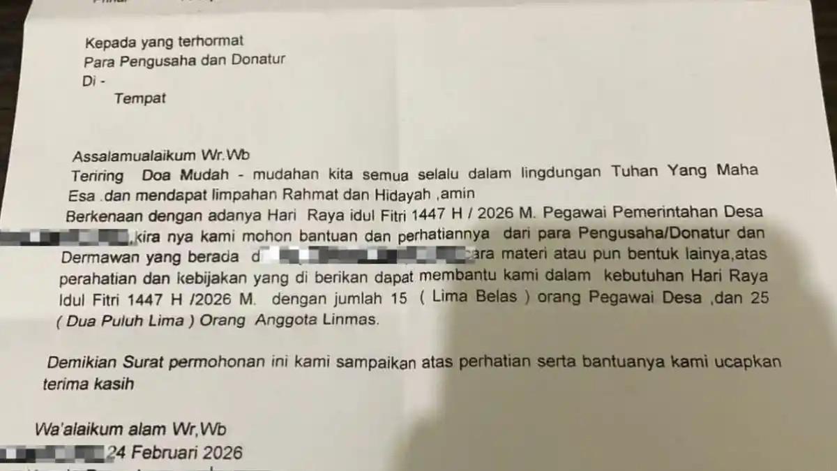 KADES BOGOR MINTA THR - Viral surat edaran permintaan jatah THR ke pengusaha di Bogor. Tangkapan layar akun media sosial @kabar.kemang, Sabtu (7/3/2026).