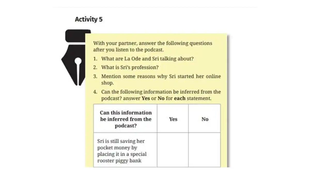 Kunci jawaban Bahasa Inggris kelas 12 SMA halaman 67 semester 1 Kurikulum Merdeka, soal Listening Activity 5.