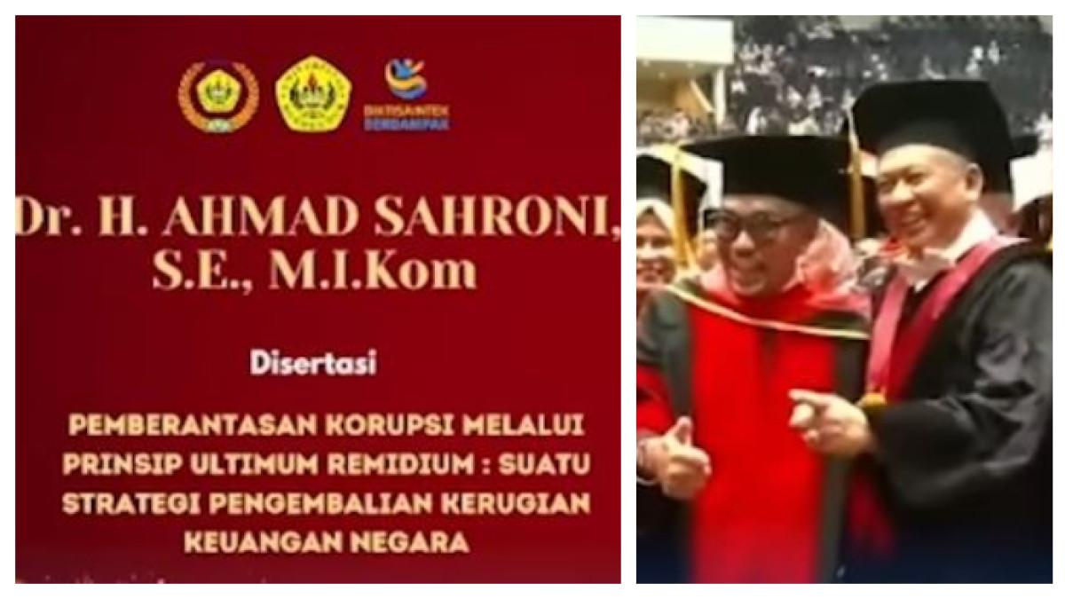 AHMAD SAHRONI WISUDA - Ahmad Sahroni muncul lagi setelah tragedi penjarahan. Senyum lebar wisuda S2, kini sandang gelar Doktor Ilmu Hukum, disertasinya soal korupsi.