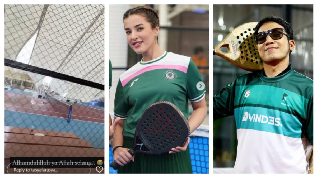 ATAP LAPANGAN PADEL AMBRUK - Tasya Farasya dan Desta bagikan momen mencekam atap lapangan padel ambruk karena hujan dan angin kencang, lari selamatkan diri.