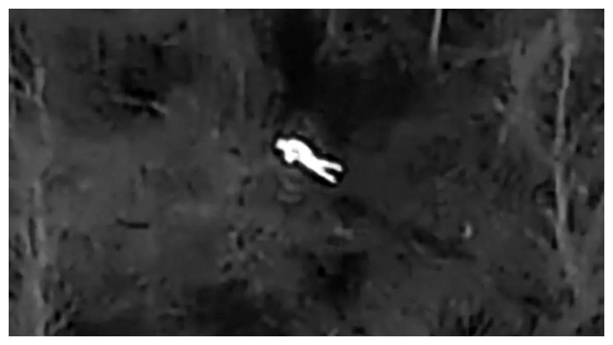 Foto yang diambil menggunakan drone menunjukkan orang lanjut usia yang hilang di area berhutan.