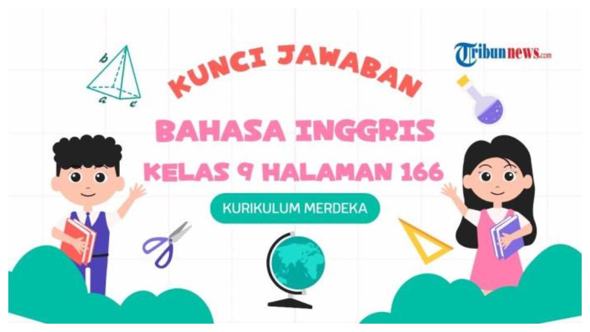 GRAFIS KUNCI JAWABAN - Gambar dibuat di Canva, Rabu (20/8/2025). Kunci jawaban Bahasa Inggris kelas 9 halaman 166 Kurikulum Merdeka menjawab soal untuk menceritakan cerita yang dibaca/didengar atau game online.