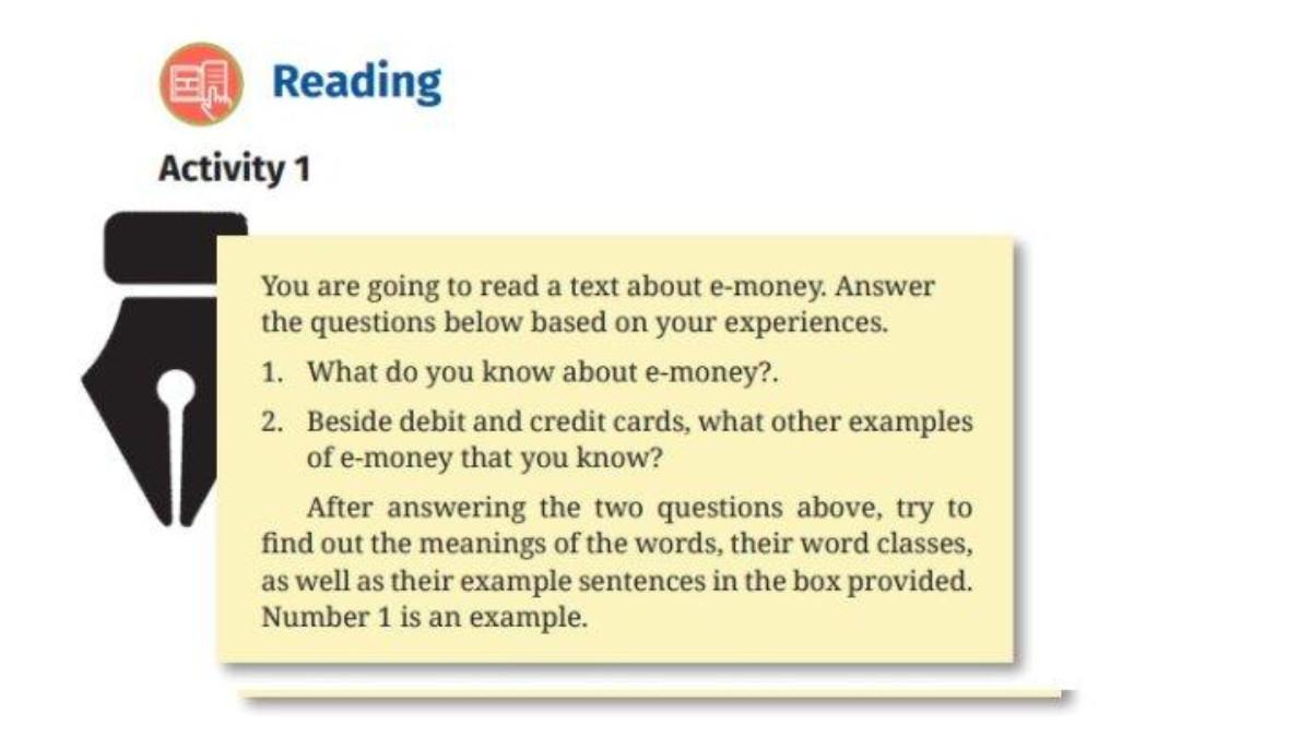 Soal buku Bahasa Inggris Kelas 12 Halaman 70 71 Kurikulum Merdeka - Kunci jawaban Bahasa Inggris Kelas 12 Halaman 70 71 Kurikulum Merdeka, Activity 1, read a text about e-money, Unit 2 Argumentative Text.