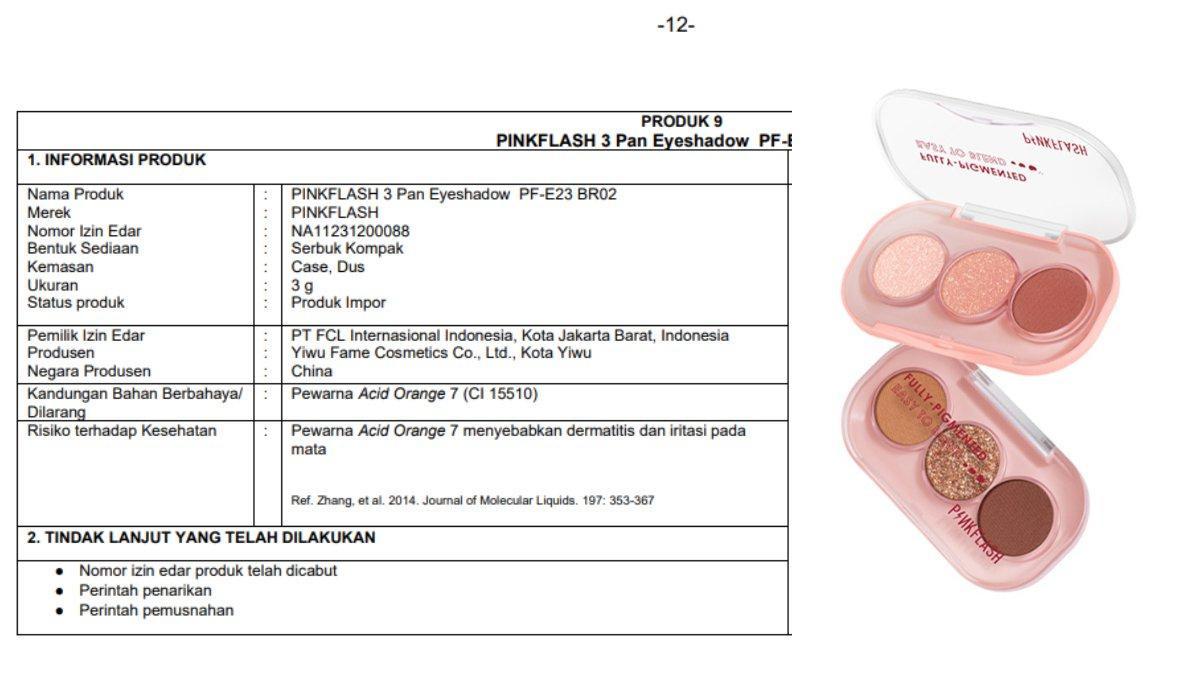 KOSMETIK BERBAHAYA - Eyeshadow PINKFLASH mengandung bahan berbayaha, hasil temuan dari BPOM.