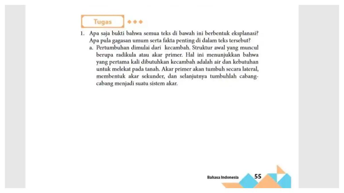 Kunci jawaban Bahasa Indonesia kelas 11 halaman 55 56 semester 2 bab 2 bagian Tugas, bentuk teks eksplanasi.