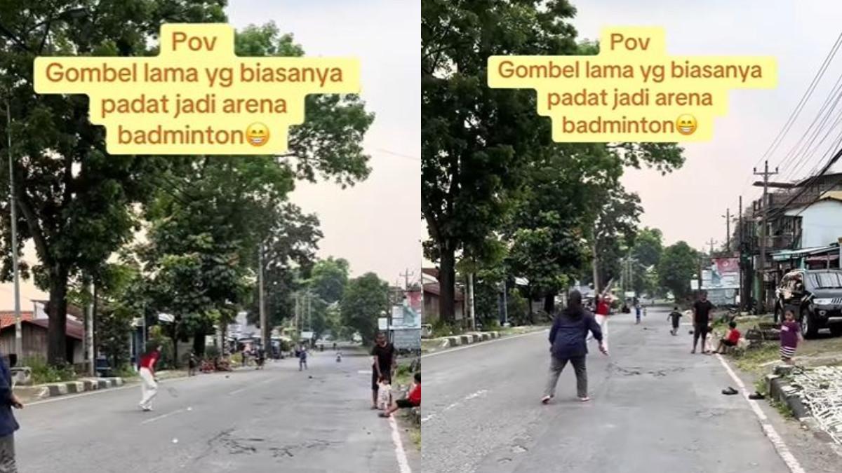 PERBAIKAN JALAN - Kawasan jalan Gombel Lama Kota Semarang yang dijadikan arena bulu tangkis warga.